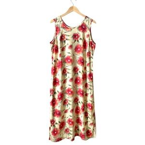 ISLAND GREEN Floral Sleeveless 100% Silk Midi Sundress Women’s Size XL Summer